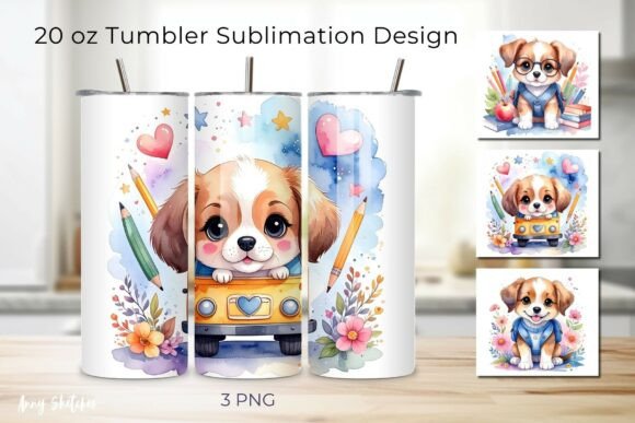 3 Back to School Puppy Dog Tumbler Wrap